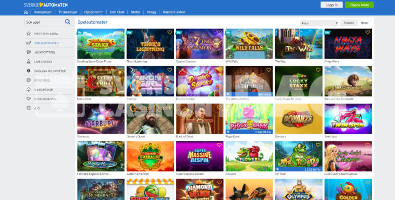 Sverigeautomaten spelutbud