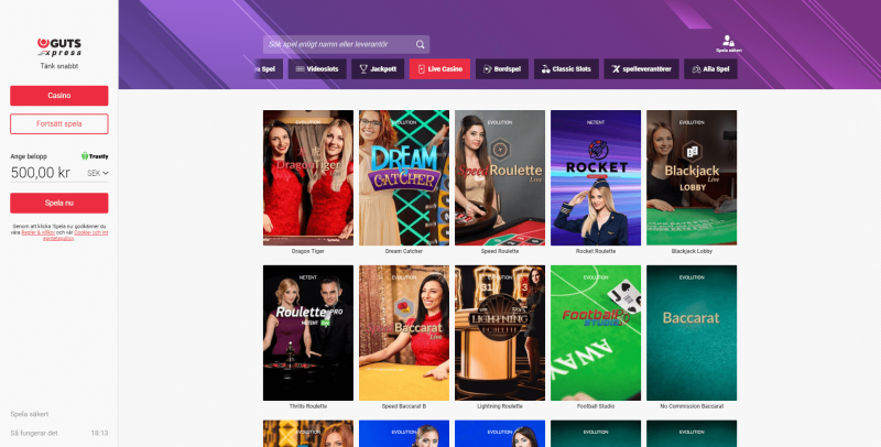 Guts Xpress live casino