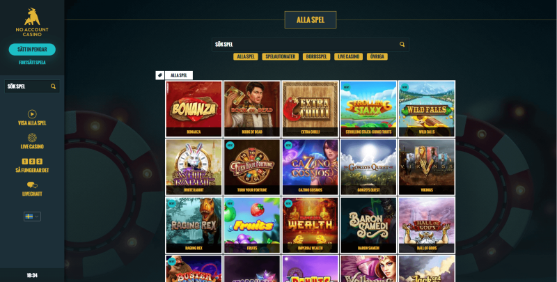 No Account Casino spelutbud