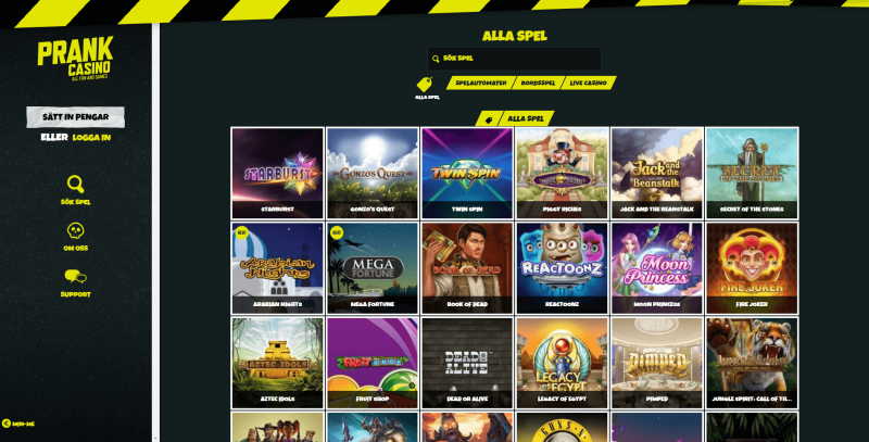 Prank Casino spelutbud