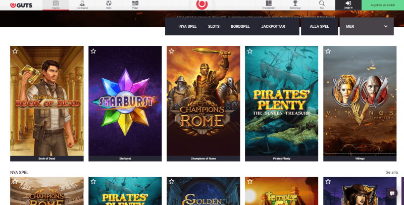 Guts Casino spelutbud