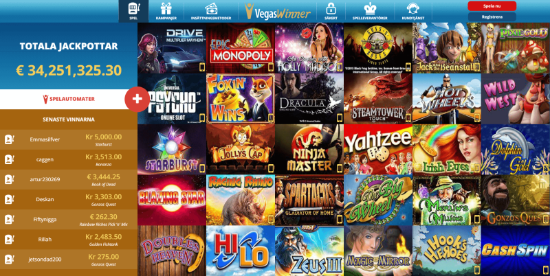 Vegas Winner spelutbud med slots