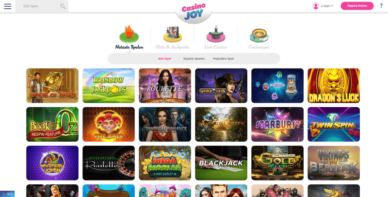 spelutbud hos Casino Joy