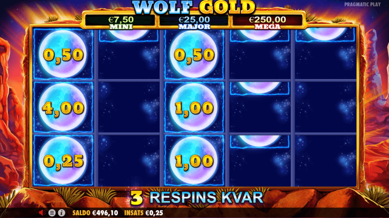 Respins i Wolf Gold bonusspel