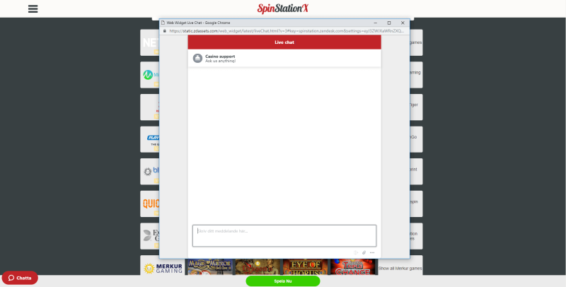 Livechatt på Spin Station X