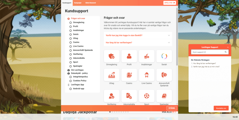 leovegas kundtjänst