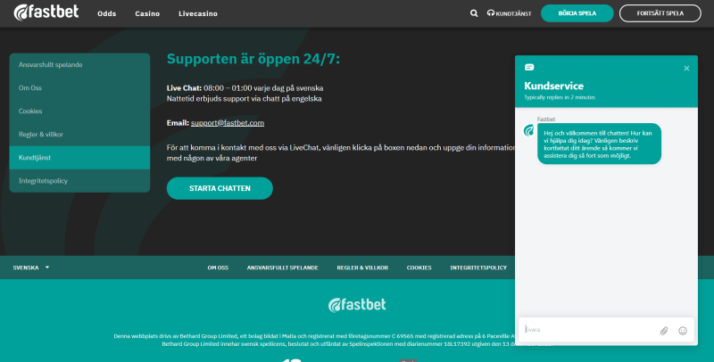 fastbet kundtjänst och livechatt