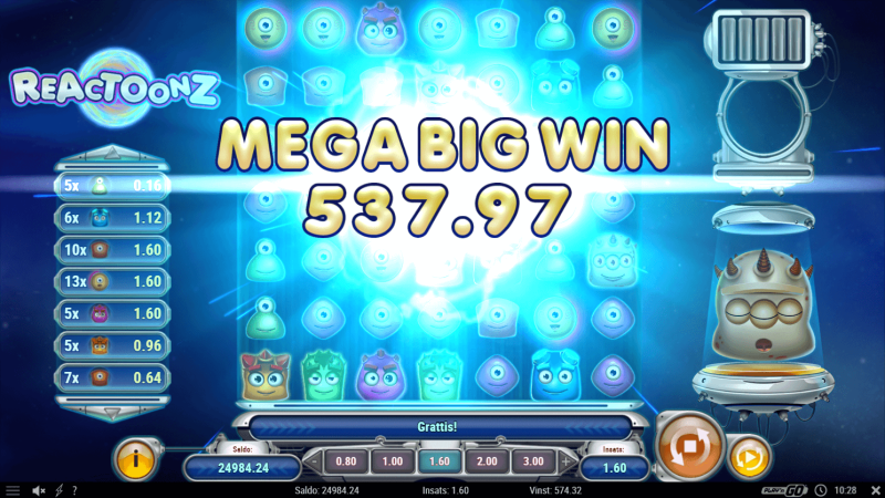 Mega big win i reactoonz från play n go