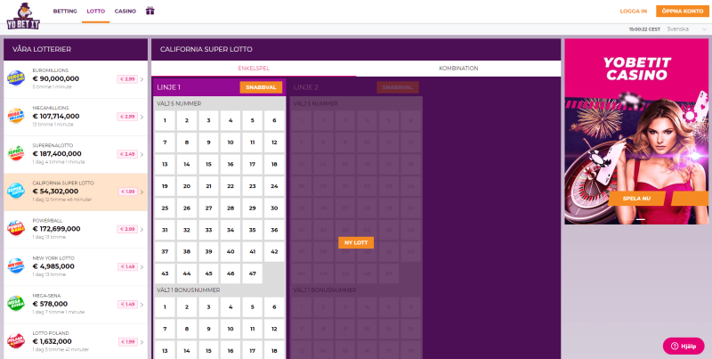 Lottospel och lotterier hos YoBetIt