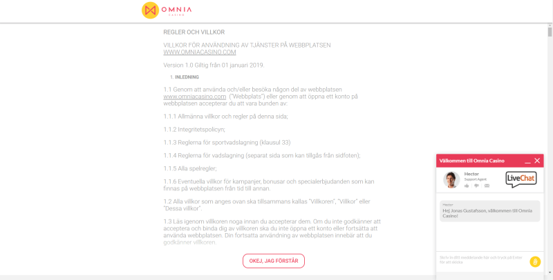 Livechatten fungerar bra hos omnia