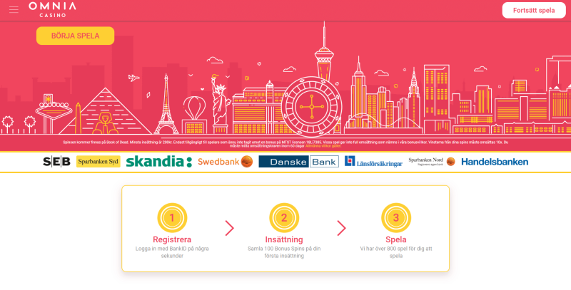Omnia Casino startsida är enkel och snygg