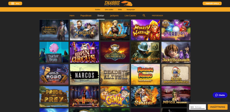 Snabbis Casino med slots och bordsspel