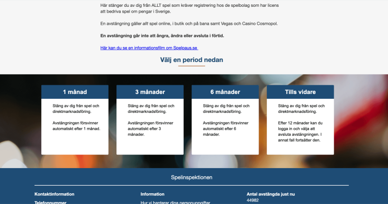 fyra tidsperioder på spelpaus