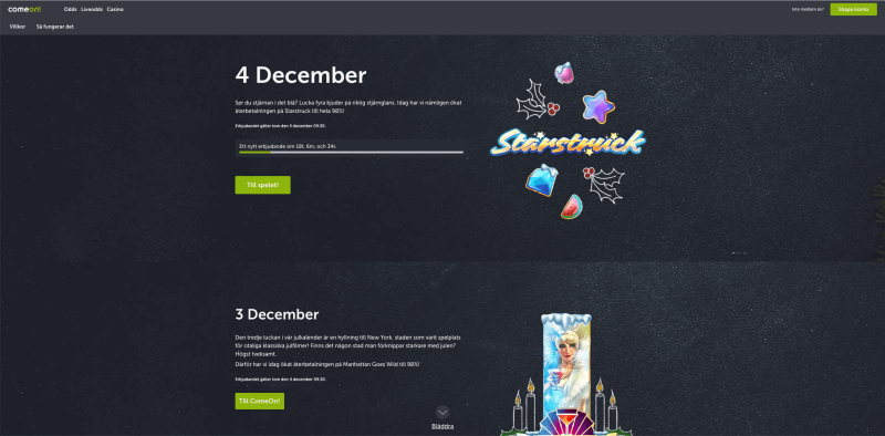 ComeOn julkalender 2019