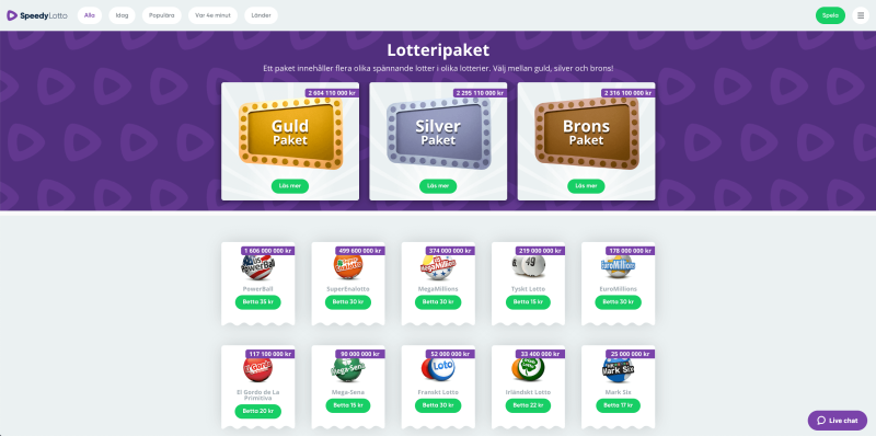 Speedy Lotto lotteripaket och lottospel