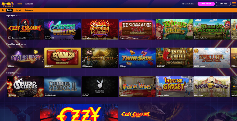 många slots på in and out casino
