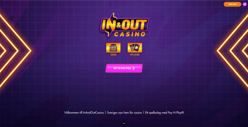 In & Out Casino startsida är simpel, snygg och enkel