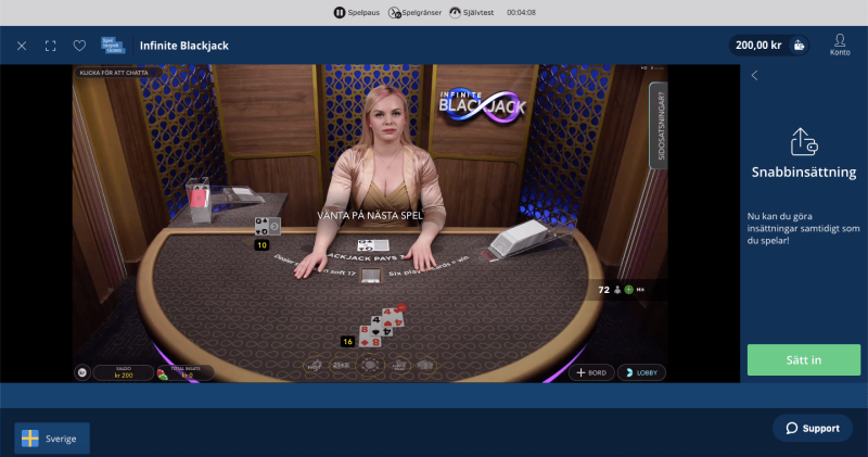 Infinity Blackjack på Live Casino från Evolution Gaming